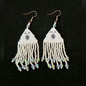 Elegant White Beaded Fringe Earrings women's earrings made of Czech beads